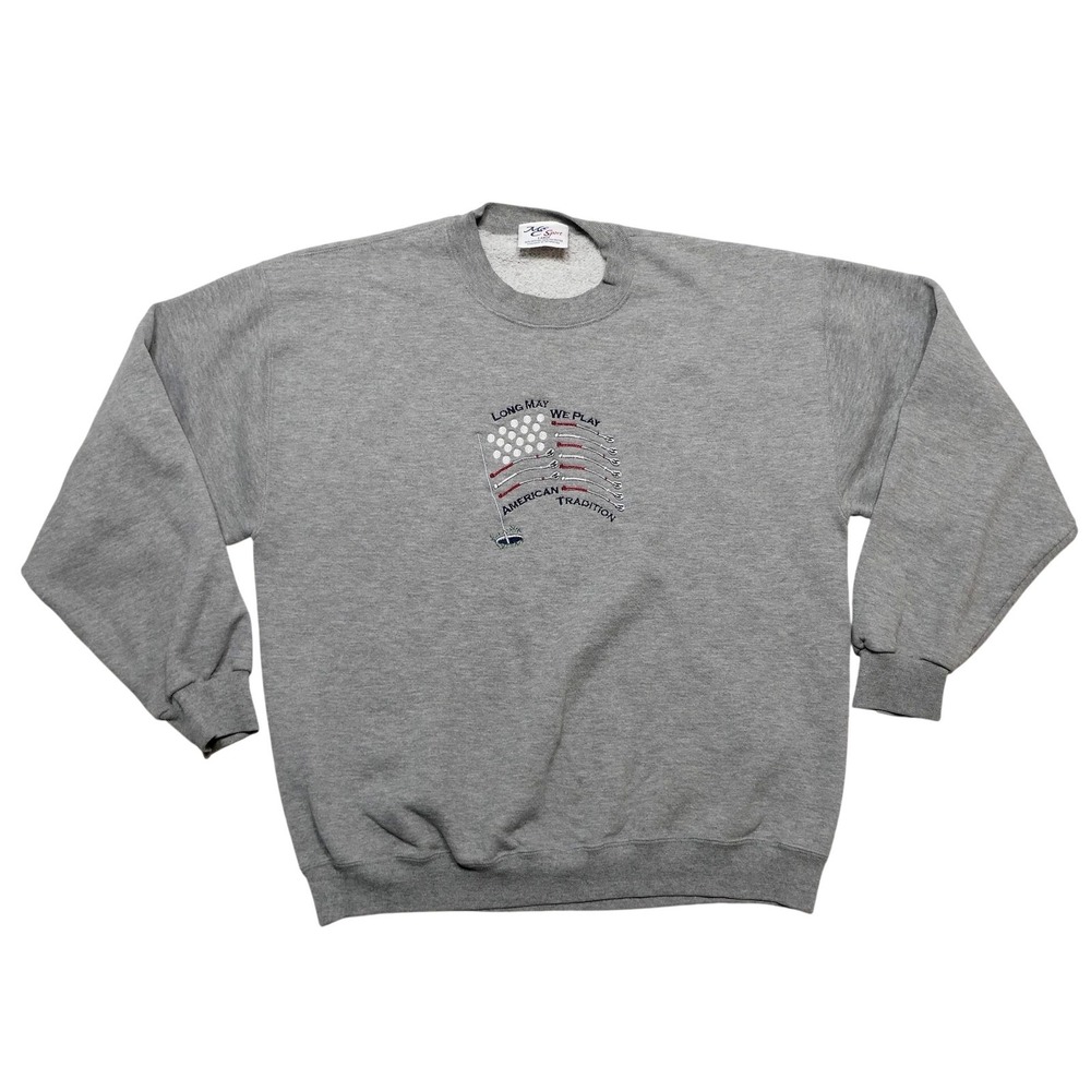Mc‎ Sport Sweatshirt Mens Large Gray American Flag Golf Graphic Fleece Pullover